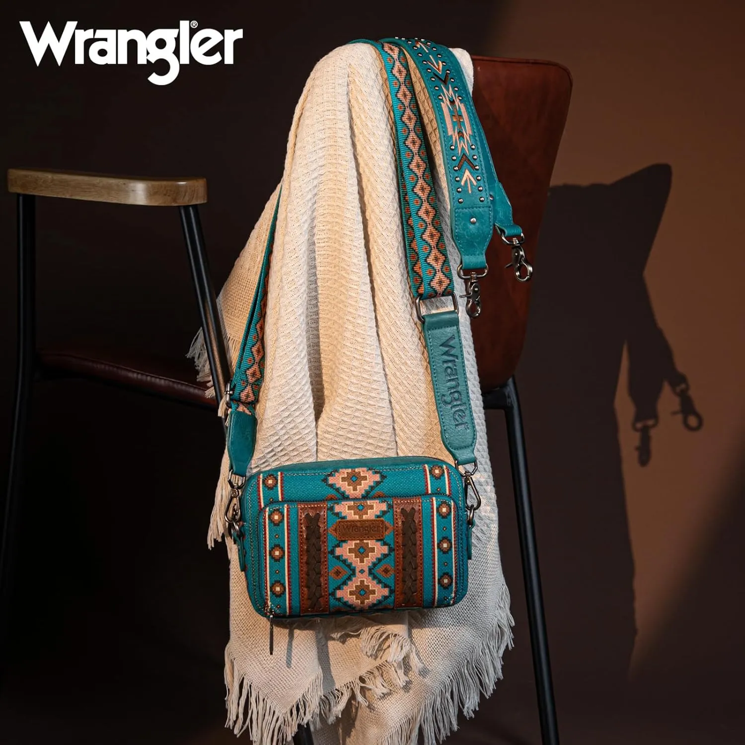 Wrangler Crossbody Bag for Women Boho Aztec Small Multi Pocket Crossover Purse