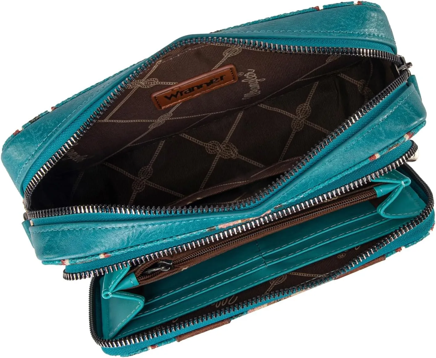 Wrangler Crossbody Bag for Women Boho Aztec Small Multi Pocket Crossover Purse
