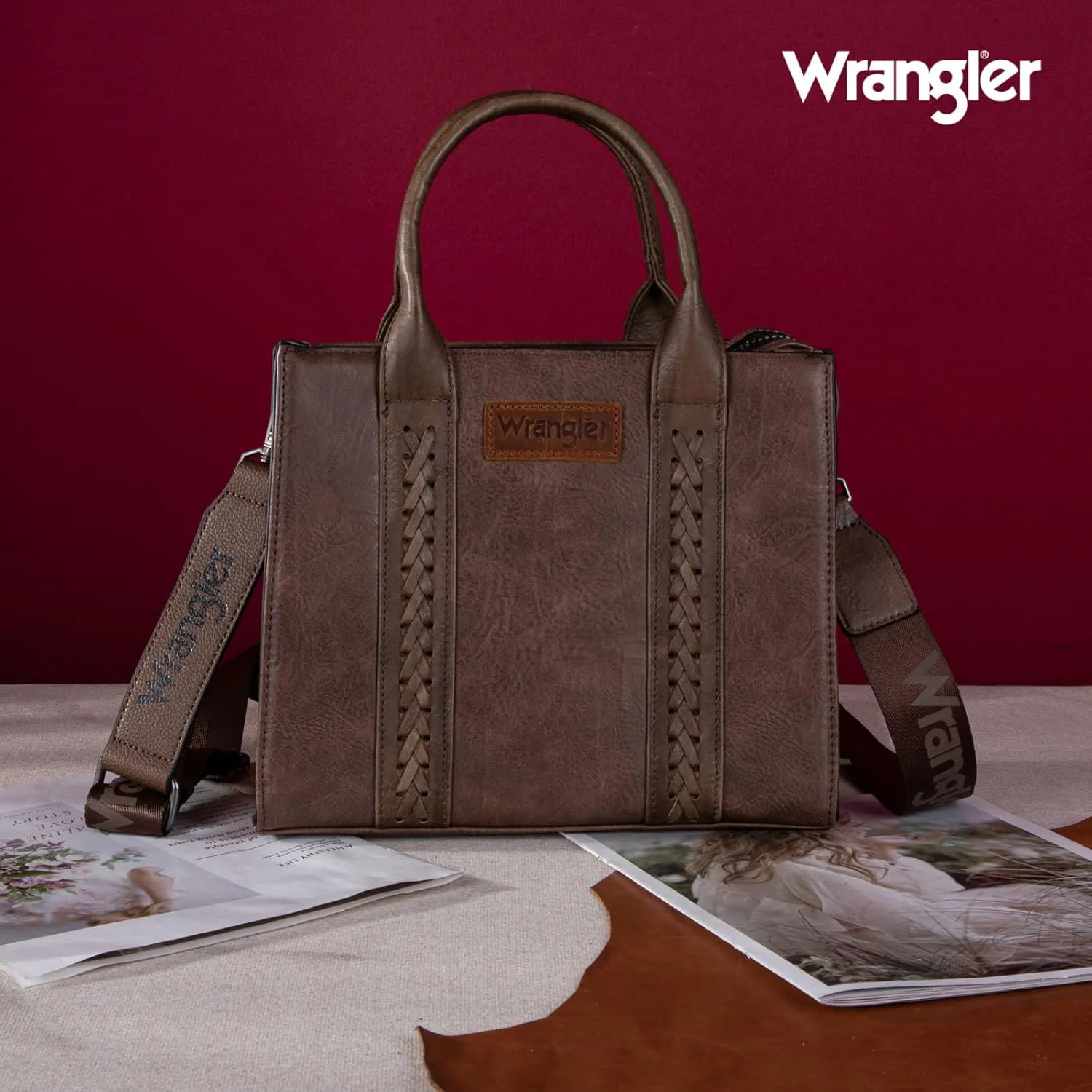 Wrangler Medium Tote Bag for Women Designer Satchel Handbags Top-handle Purses with Strap