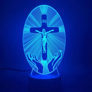 Xdorra 3D Night Light Jesus Christ Cross Crucifix - Gift Jesus Christ 3D Optical Illusion LED Light Bedroom Decor for Men Women-Colors Changing LED Cross Religion Christian Gift and Church Room Decor