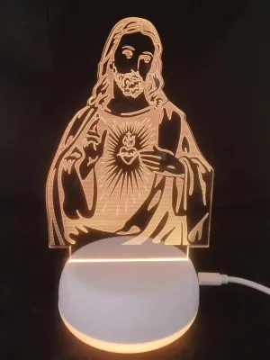 Xdorra Jesus Christ Night Light - Lord Jesus The Christ 3D Optical Illusion LED Lamp Black Base with Cable, 7 Colors Changing Visual Lamps Birthday Gifts for Christina and Room Decor