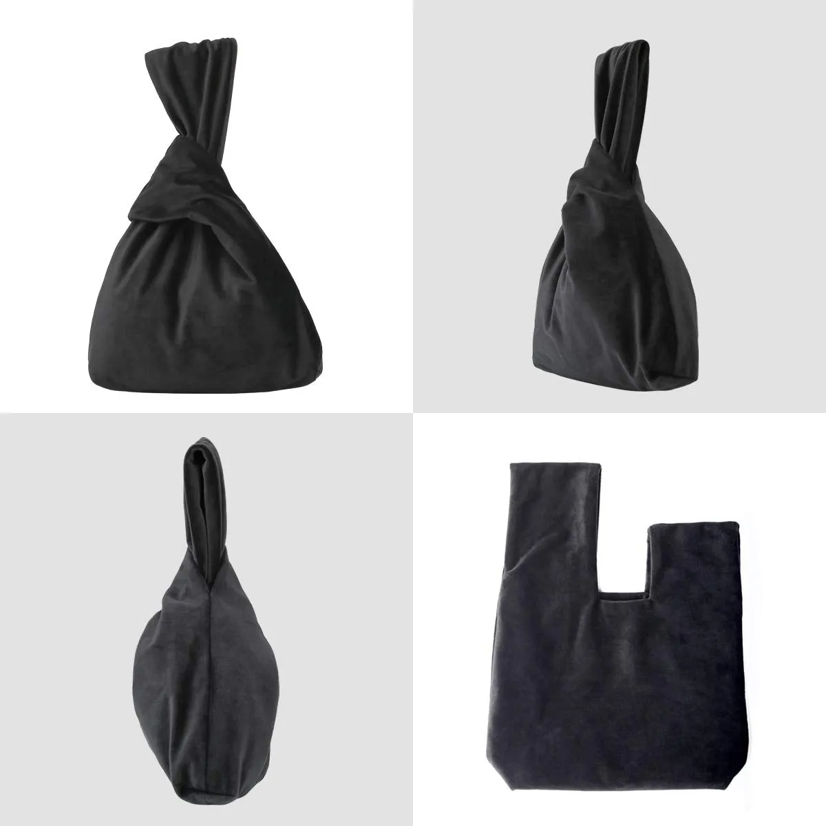 XMRS Women Luxury Velvet Evening Bag Knot Closure Wrist Bag Portable Cosmetic Organizer Pouch (Black)