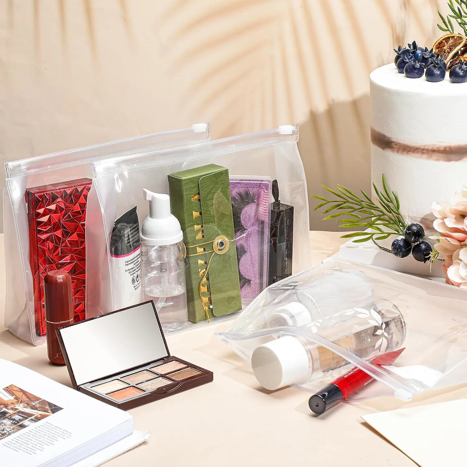 Xuniea 50 Pieces Mini Clear Makeup Bag Small Clear Zipper Pouch Travel Bag for Toiletries Plastic Cosmetic Organizer Waterproof for Women Men Vacation(9.84 x 7.09 x 2.56 in,Transparent)