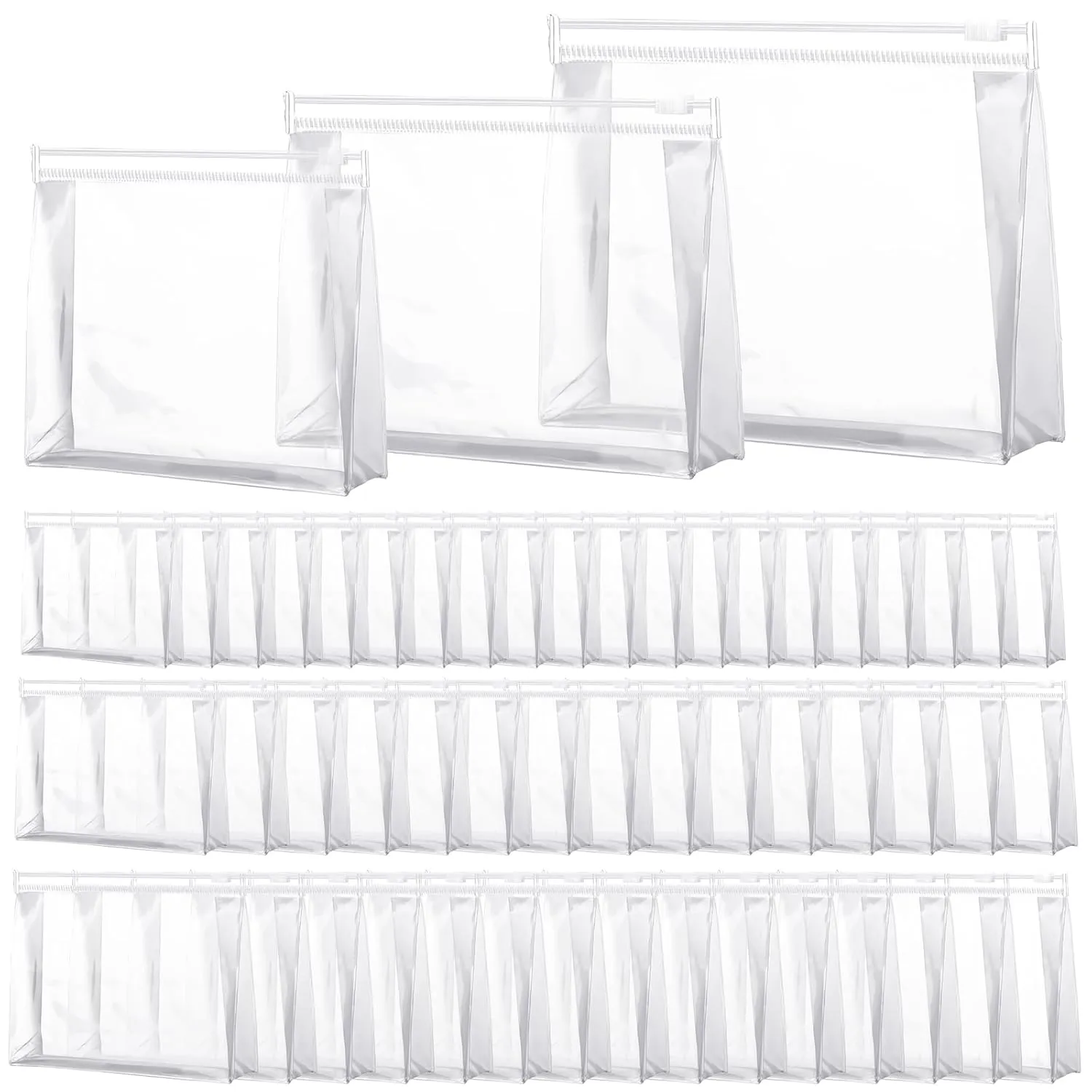 Xuniea 50 Pieces Mini Clear Makeup Bag Small Clear Zipper Pouch Travel Bag for Toiletries Plastic Cosmetic Organizer Waterproof for Women Men Vacation(9.8'',7.9'',5.9'',Transparent)
