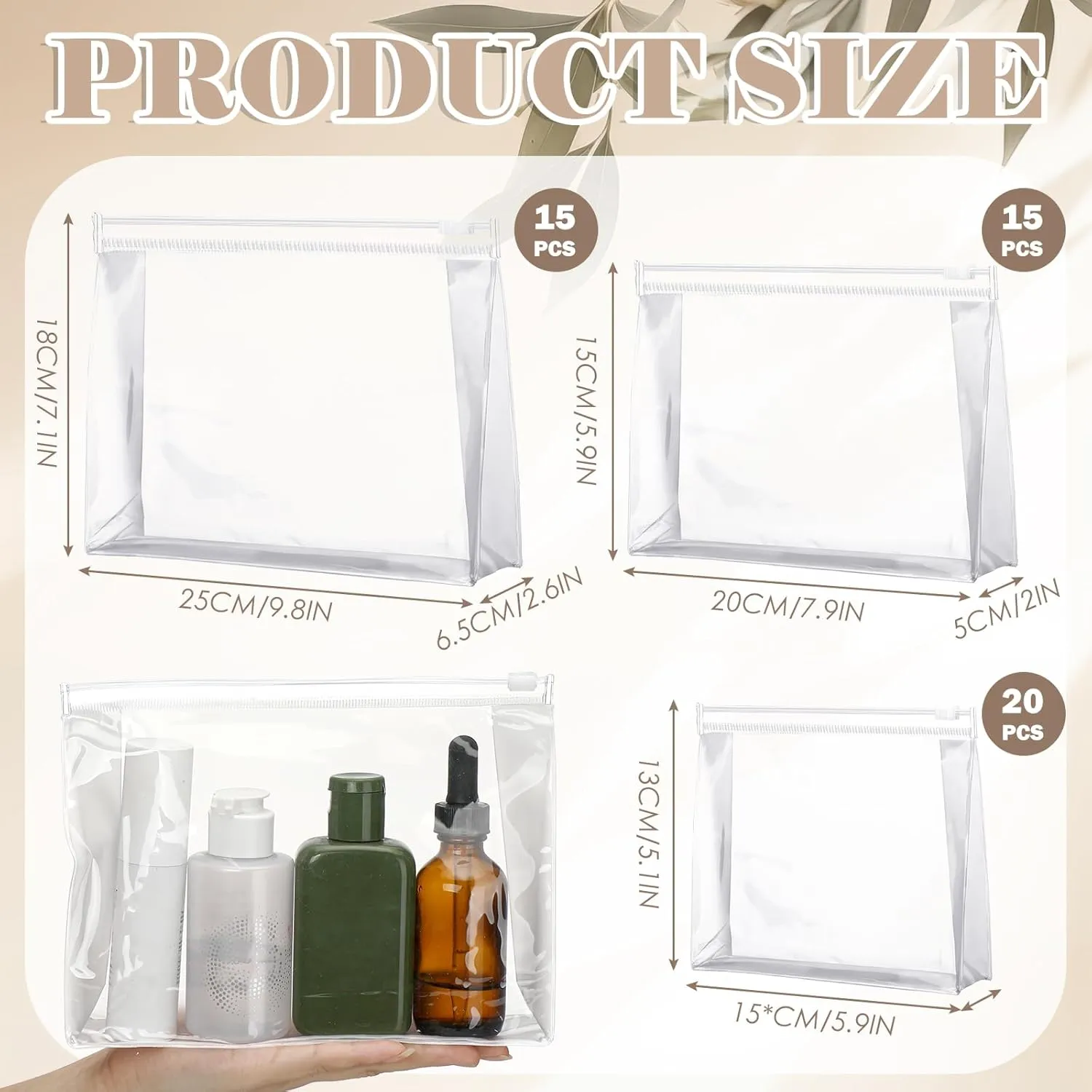 Xuniea 50 Pieces Mini Clear Makeup Bag Small Clear Zipper Pouch Travel Bag for Toiletries Plastic Cosmetic Organizer Waterproof for Women Men Vacation(9.8'',7.9'',5.9'',Transparent)