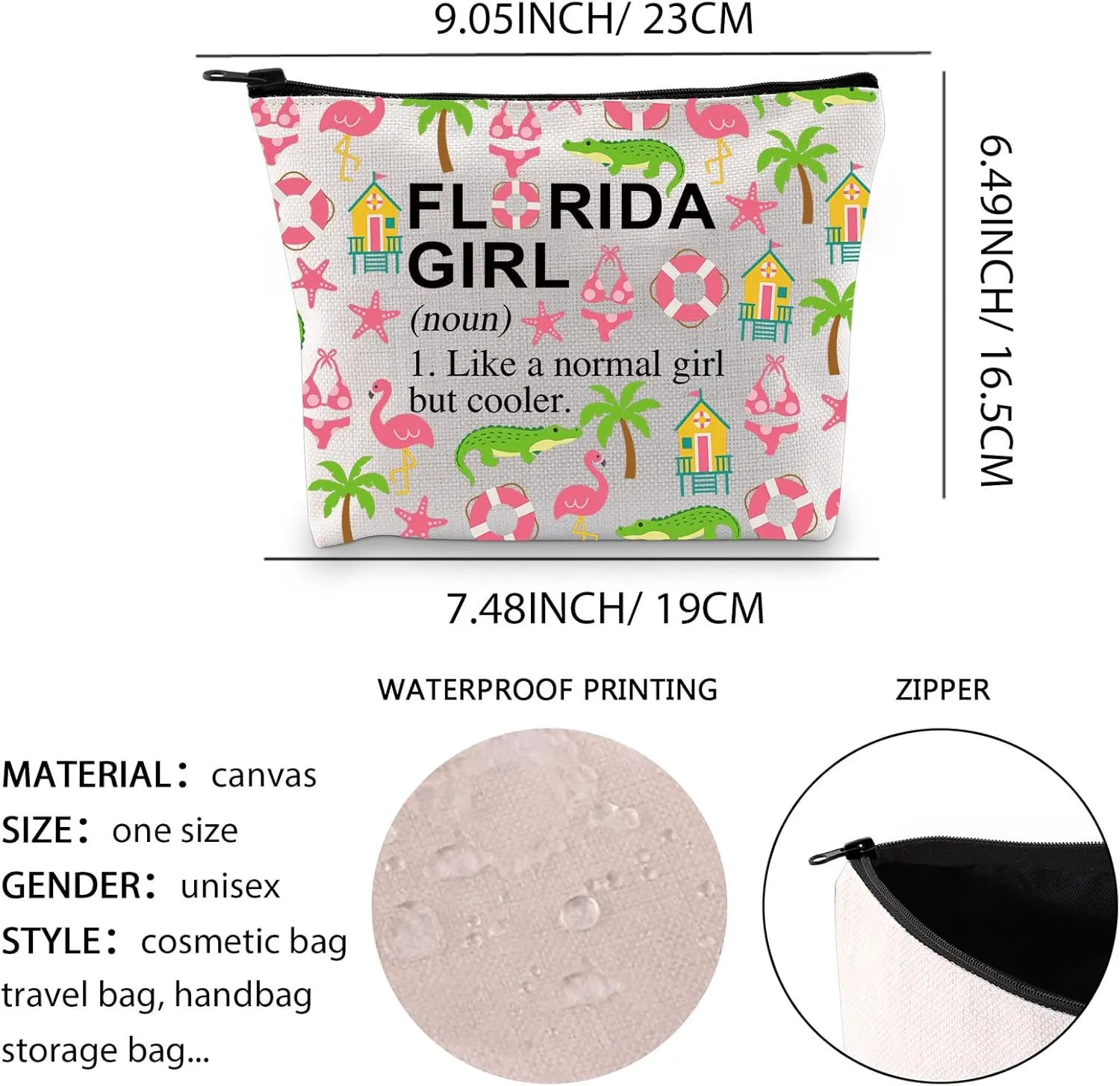 XYANFA Florida Makeup Travel Bag Vacation Souvenirs Gift Trip Florida Lover Cosmetic Bag
