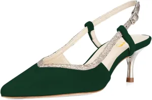 XYD Pointed Toe Velvet Pumps for Women Plated Low Heels Kitten Slingback Dress Wedding Bridal Prom Comfy Shoes