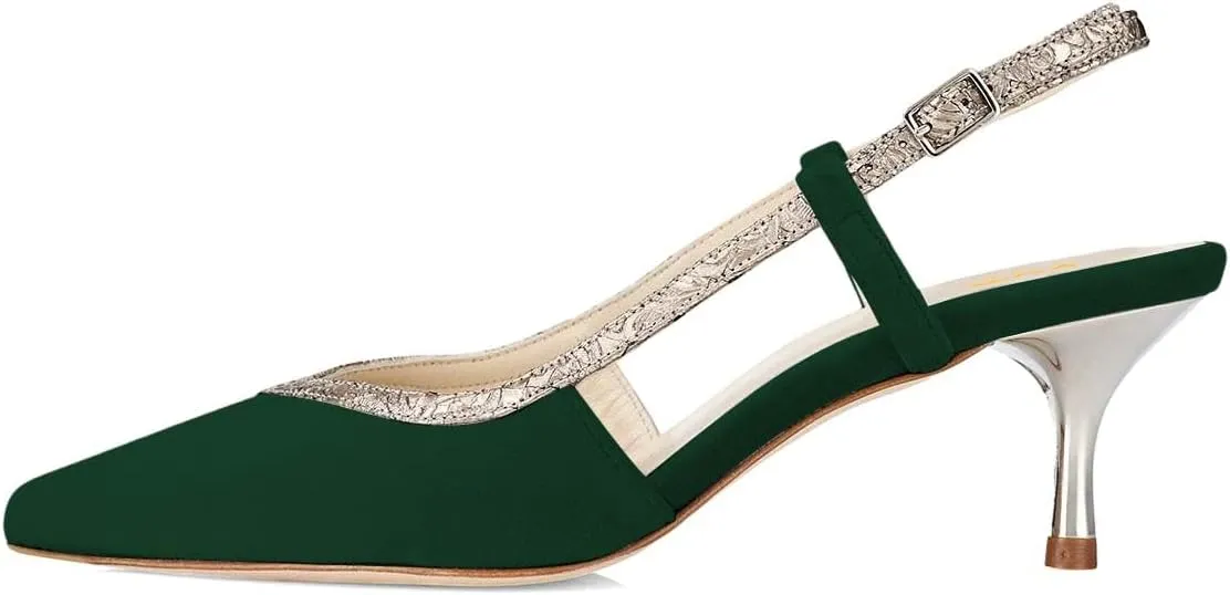 XYD Pointed Toe Velvet Pumps for Women Plated Low Heels Kitten Slingback Dress Wedding Bridal Prom Comfy Shoes