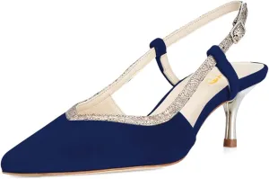 XYD Pointed Toe Velvet Pumps for Women Plated Low Heels Kitten Slingback Dress Wedding Bridal Prom Comfy Shoes