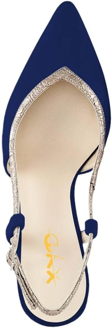 XYD Pointed Toe Velvet Pumps for Women Plated Low Heels Kitten Slingback Dress Wedding Bridal Prom Comfy Shoes