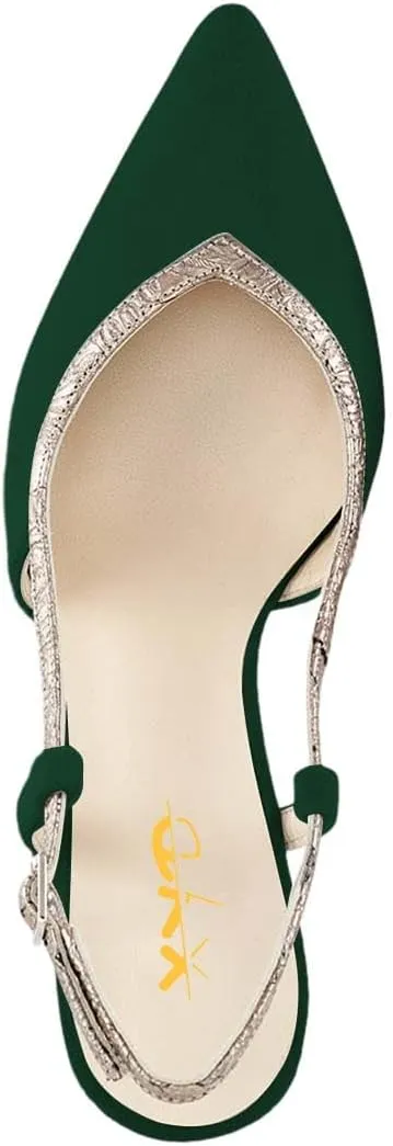 XYD Pointed Toe Velvet Pumps for Women Plated Low Heels Kitten Slingback Dress Wedding Bridal Prom Comfy Shoes
