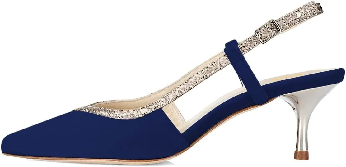 XYD Pointed Toe Velvet Pumps for Women Plated Low Heels Kitten Slingback Dress Wedding Bridal Prom Comfy Shoes
