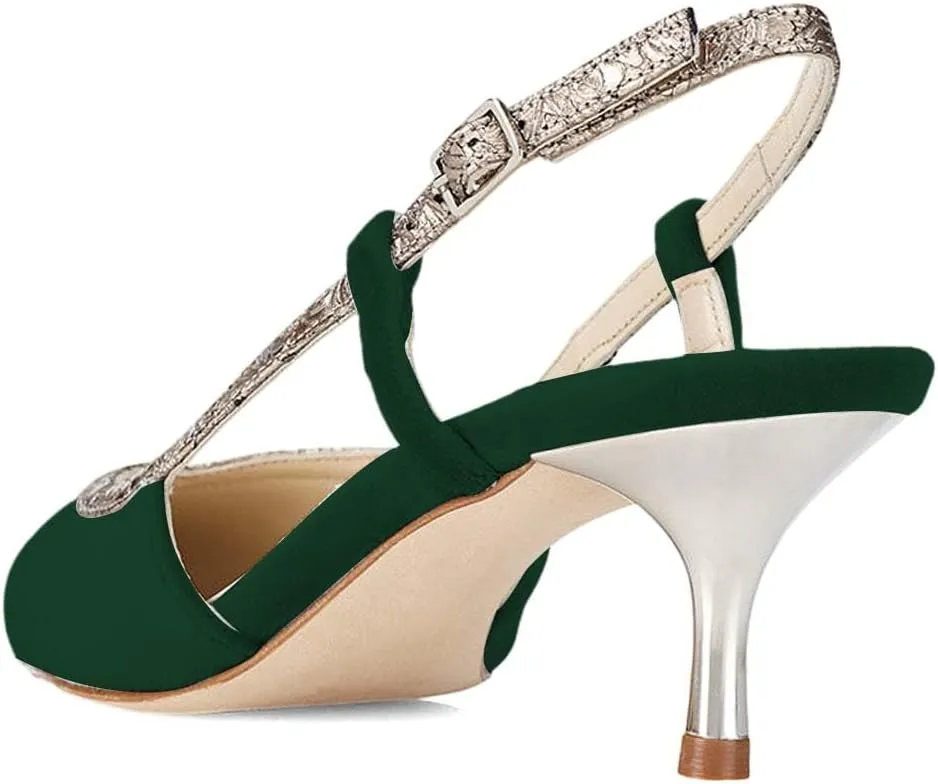 XYD Pointed Toe Velvet Pumps for Women Plated Low Heels Kitten Slingback Dress Wedding Bridal Prom Comfy Shoes