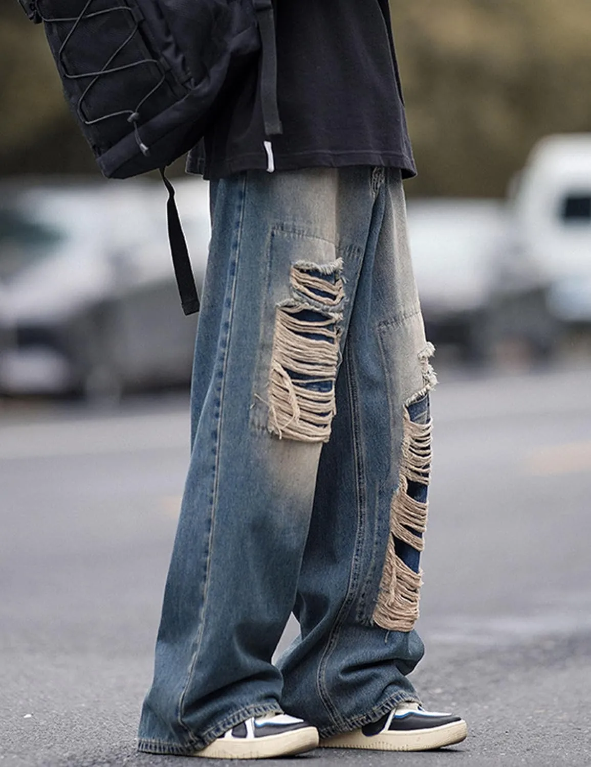 Y2k Baggy Jeans for Men Grunge Ripped Jeans Aesthetic Distressed Jeans Loose Fit Gothic Denim Pants Streetwear