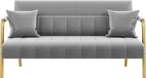 Yaheetech 56.5" W Modern Sofa Small Sofa Luxurious Velvet Fabric Couch with Gold-Tone Metal Arms and Legs for Living Room, Home Office, Studio Light Gray