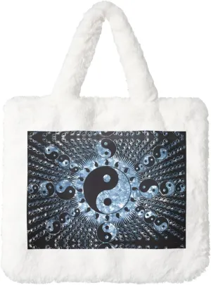 Ying Yang Diagram Ladies Plush Handbag - Versatile Women's Tote Bag – Ideal for Shopping, Cosmetic Needs, and Festive Gifting, White, One Size