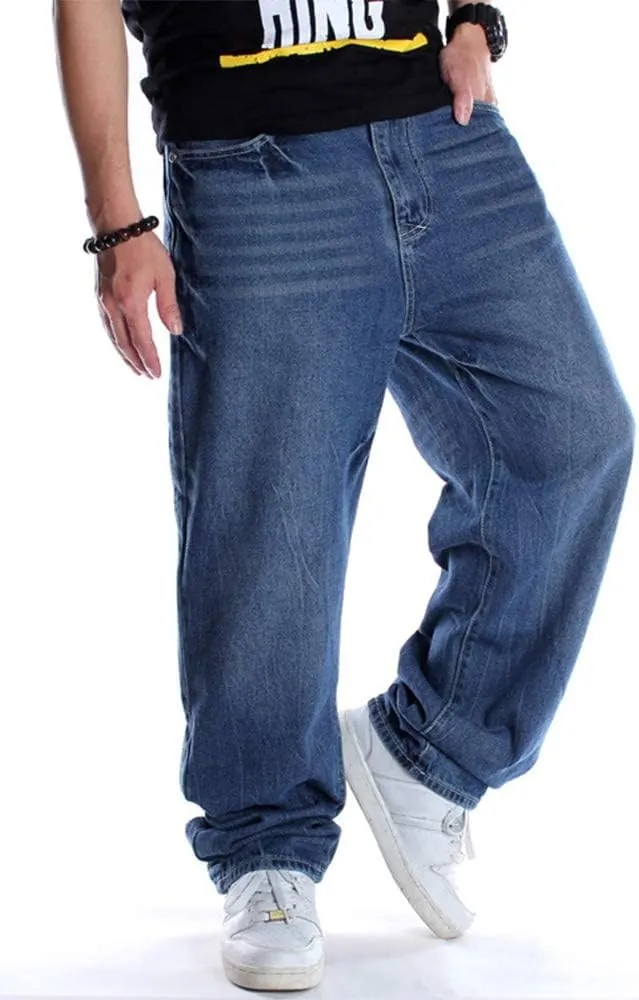 Ylingjun Mens Baggy Hip Hop Jeans Casual Loose Fit Embroidered Skateboard Denim Pants