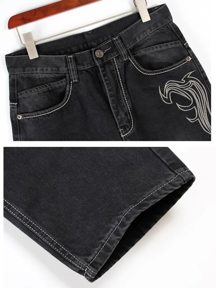 Ylingjun Mens Baggy Hip Hop Jeans Casual Loose Fit Embroidered Skateboard Denim Pants