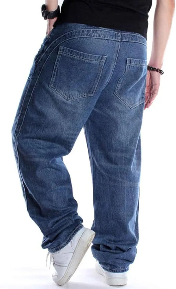 Ylingjun Mens Baggy Hip Hop Jeans Casual Loose Fit Embroidered Skateboard Denim Pants
