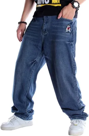 Ylingjun Mens Baggy Hip Hop Jeans Casual Loose Fit Embroidered Skateboard Denim Pants