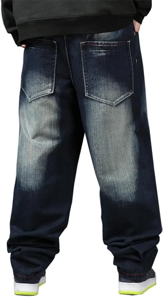 Ylingjun Mens Baggy Hip Hop Jeans Casual Loose Fit Skateboard Denim Pants