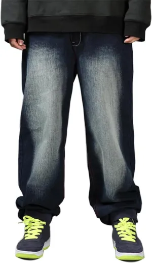 Ylingjun Mens Baggy Hip Hop Jeans Casual Loose Fit Skateboard Denim Pants