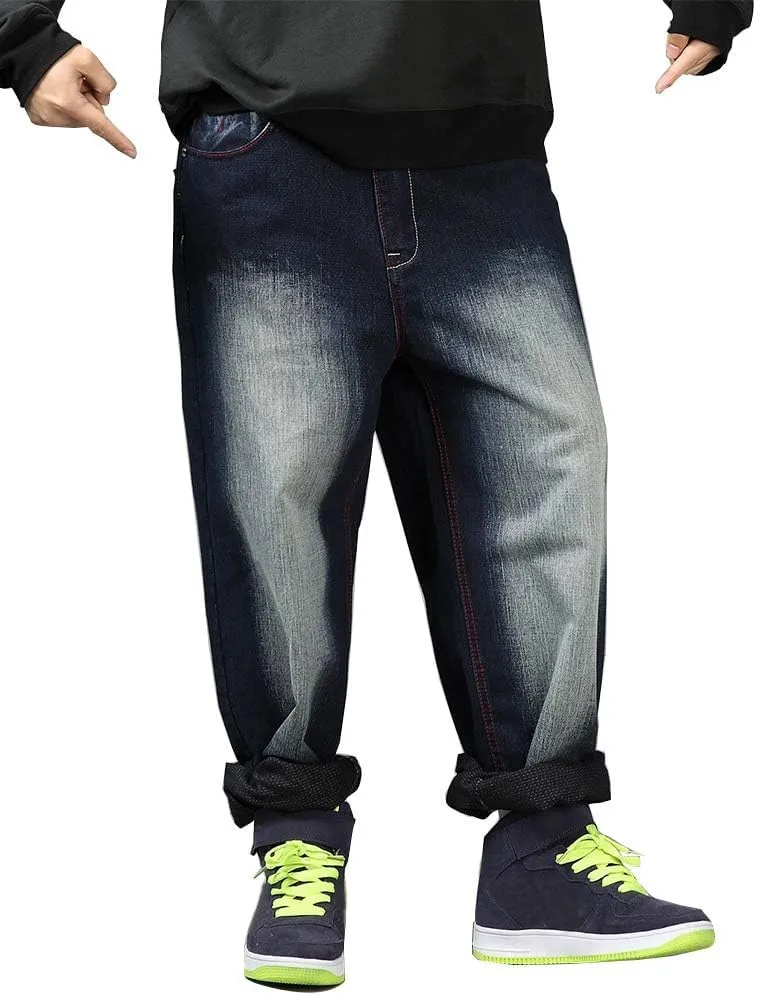 Ylingjun Mens Baggy Hip Hop Jeans Casual Loose Fit Skateboard Denim Pants