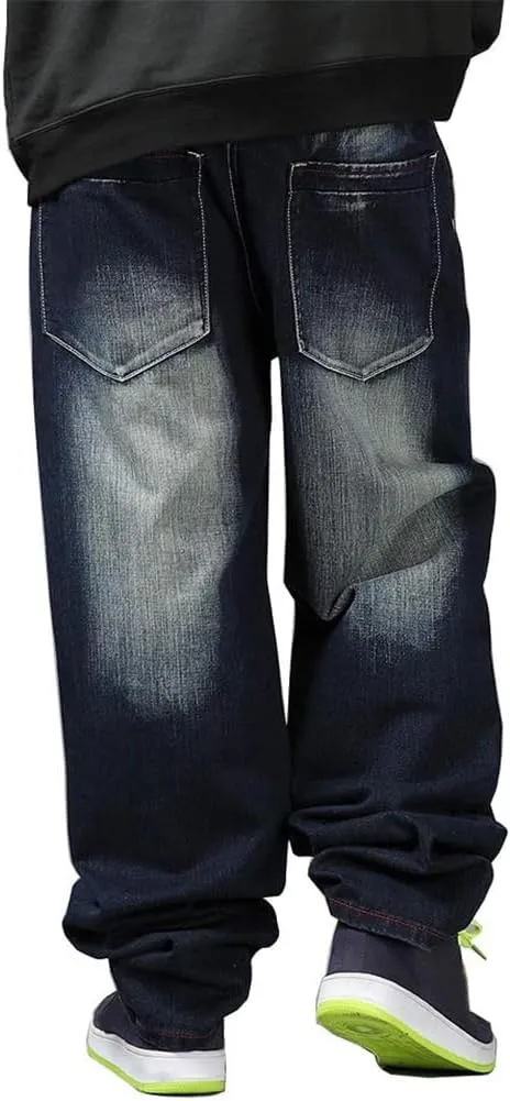 Ylingjun Mens Baggy Hip Hop Jeans Casual Loose Fit Skateboard Denim Pants