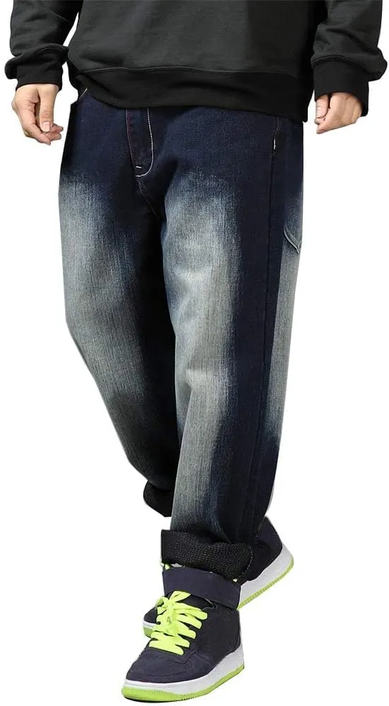 Ylingjun Mens Baggy Hip Hop Jeans Casual Loose Fit Skateboard Denim Pants