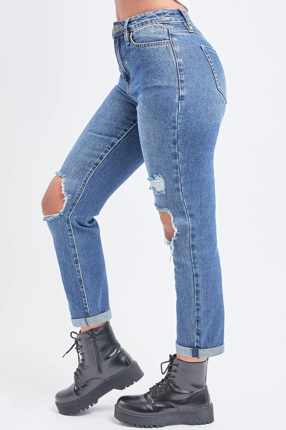 YMI Women's Junior Hybrid Dream High-Rise Mom Fit Ankle Jean