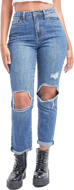 YMI Women's Junior Hybrid Dream High-Rise Mom Fit Ankle Jean