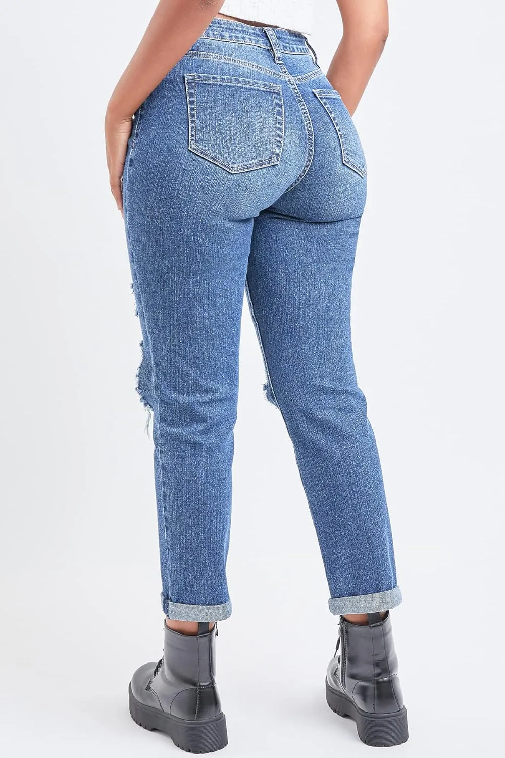 YMI Women's Junior Hybrid Dream High-Rise Mom Fit Ankle Jean