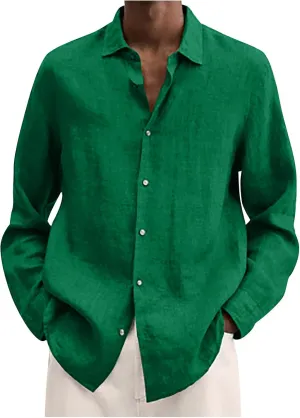 Ymosrh Dress Shirts for Men Spring Summer Men's Casual Cotton Linen Solid Color Long Sleeve Shirts Loose Mens Shirt