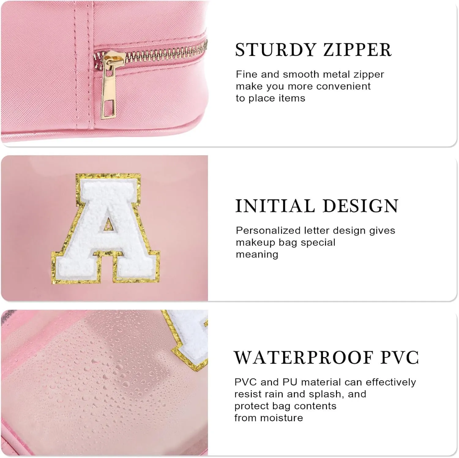 YOOLIFE Initial Birthday Gifts for Girls Kids Clear Makeup Bag Preppy Cosmetic Bags Organizer Travel Essentials Pink Gifts for Girls Teen Girlfriend Teacher Kids Birthday Gifts Preppy Stuff M