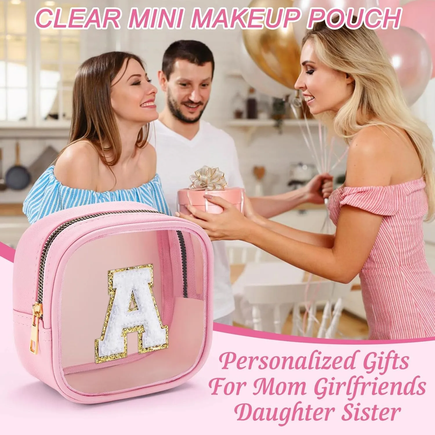 YOOLIFE Mini Makeup Bag | Clear Makeup Bag Toiletry Case | Travel Transparent Cosmetic Bag | Portable Make Up Organizer | Traveling Compact Car Bag for Essentials | Teacher Daughter Gifts | Pink C