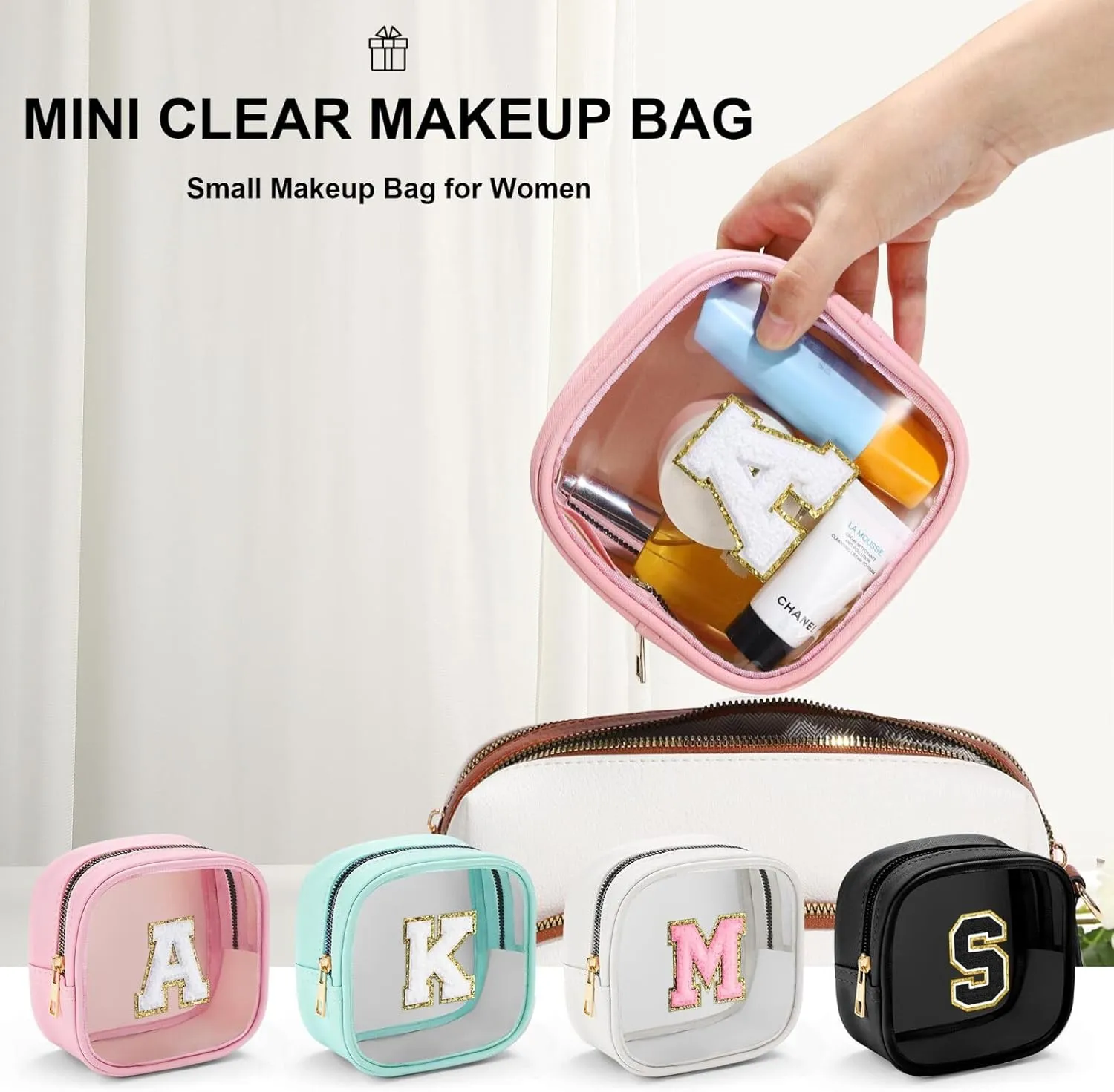 YOOLIFE Mini Makeup Bag | Clear Makeup Bag Toiletry Case | Travel Transparent Cosmetic Bag | Portable Make Up Organizer | Traveling Compact Car Bag for Essentials | Teacher Daughter Gifts | Pink C