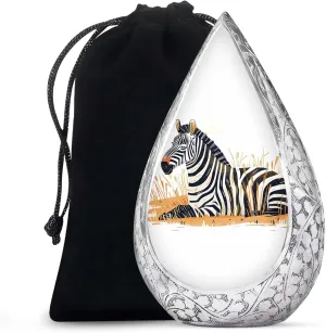 Zebra Urns for Human Ashes Adult Male and Female - Large Drop Funeral Urns for Human Ashes Cremation - White Burial Urn for Mom and Dad with Velvet Bag, 10 Inch