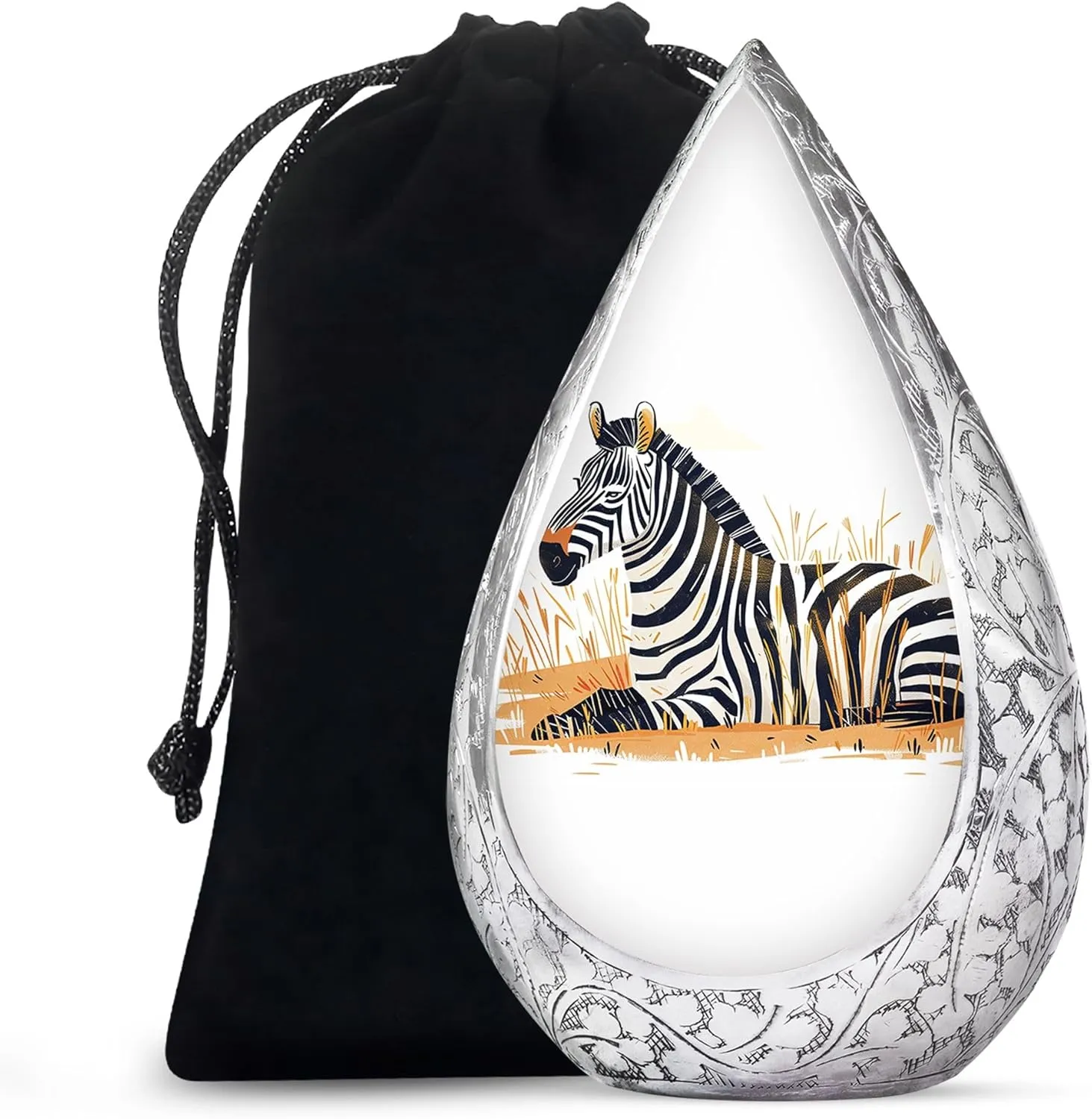 Zebra Urns for Human Ashes Adult Male and Female - Large Drop Funeral Urns for Human Ashes Cremation - White Burial Urn for Mom and Dad with Velvet Bag, 10 Inch