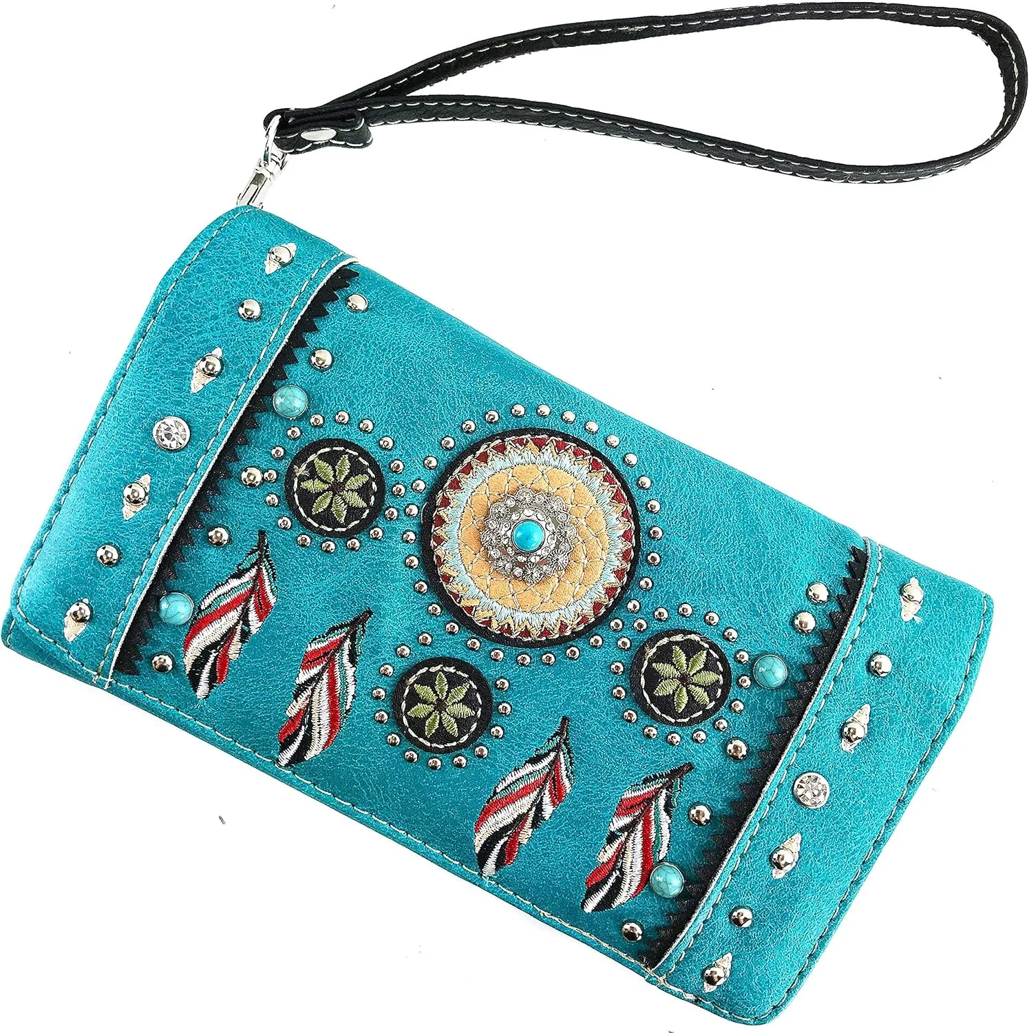 Zelris Tribal Native Dream Catcher Feather Concho Embroidered Crossbody Fold Wallet