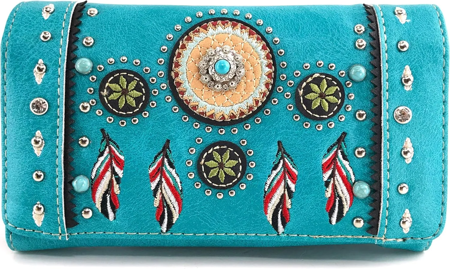 Zelris Tribal Native Dream Catcher Feather Concho Embroidered Crossbody Fold Wallet