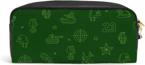 ZhiMi Luxury Pencil Case Leather Cosmetic Bag Women and Children Military Icons