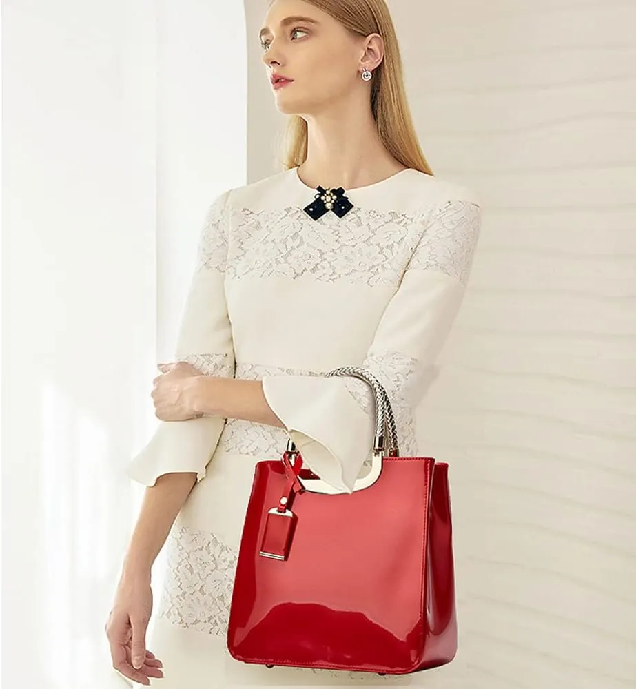 ZiMing Patent Leather Handbags Purse for Women Satchel Square Handbag Evening Bags Top Handle Bag Shoulder Bag Gorgeous Bag
