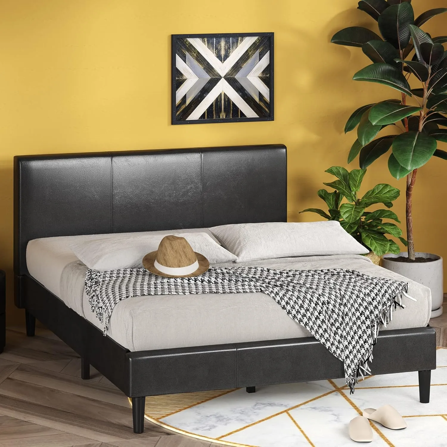 ZINUS Jade Faux Leather Upholstered Platform Bed Frame, Mattress Foundation with Wood Slat Support, No Box Spring Needed, Easy Assembly, Queen