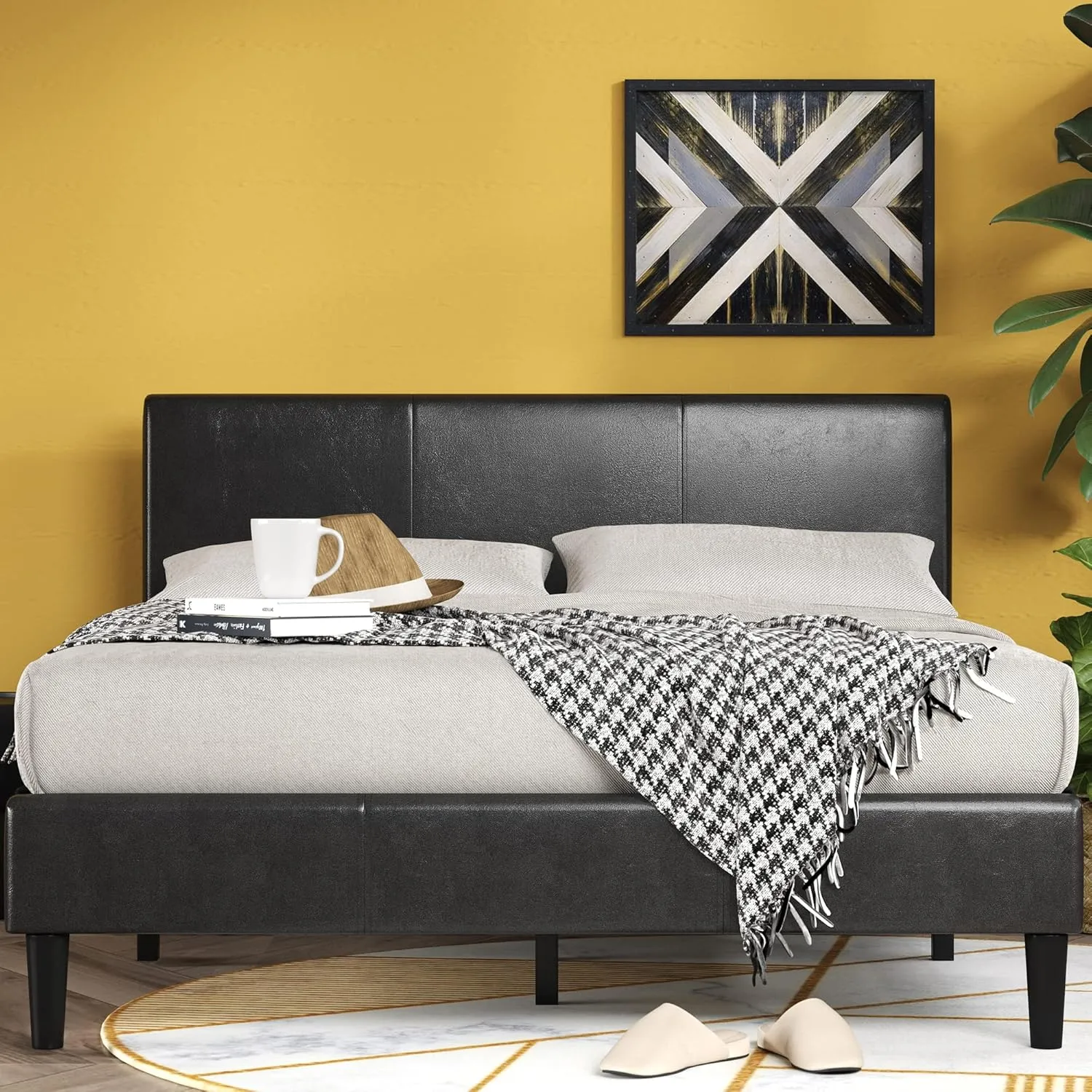 ZINUS Jade Faux Leather Upholstered Platform Bed Frame, Mattress Foundation with Wood Slat Support, No Box Spring Needed, Easy Assembly, Queen