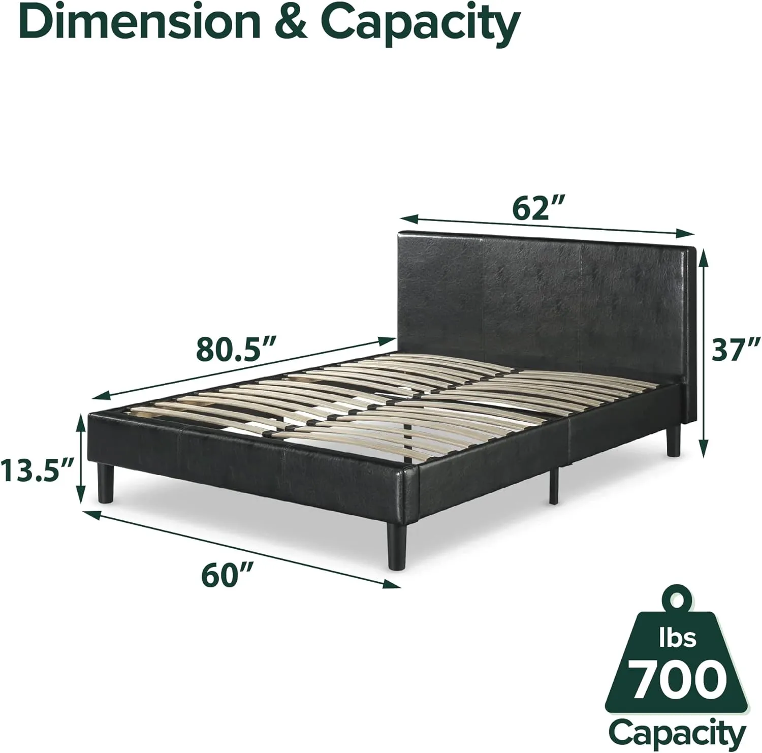 ZINUS Jade Faux Leather Upholstered Platform Bed Frame, Mattress Foundation with Wood Slat Support, No Box Spring Needed, Easy Assembly, Queen