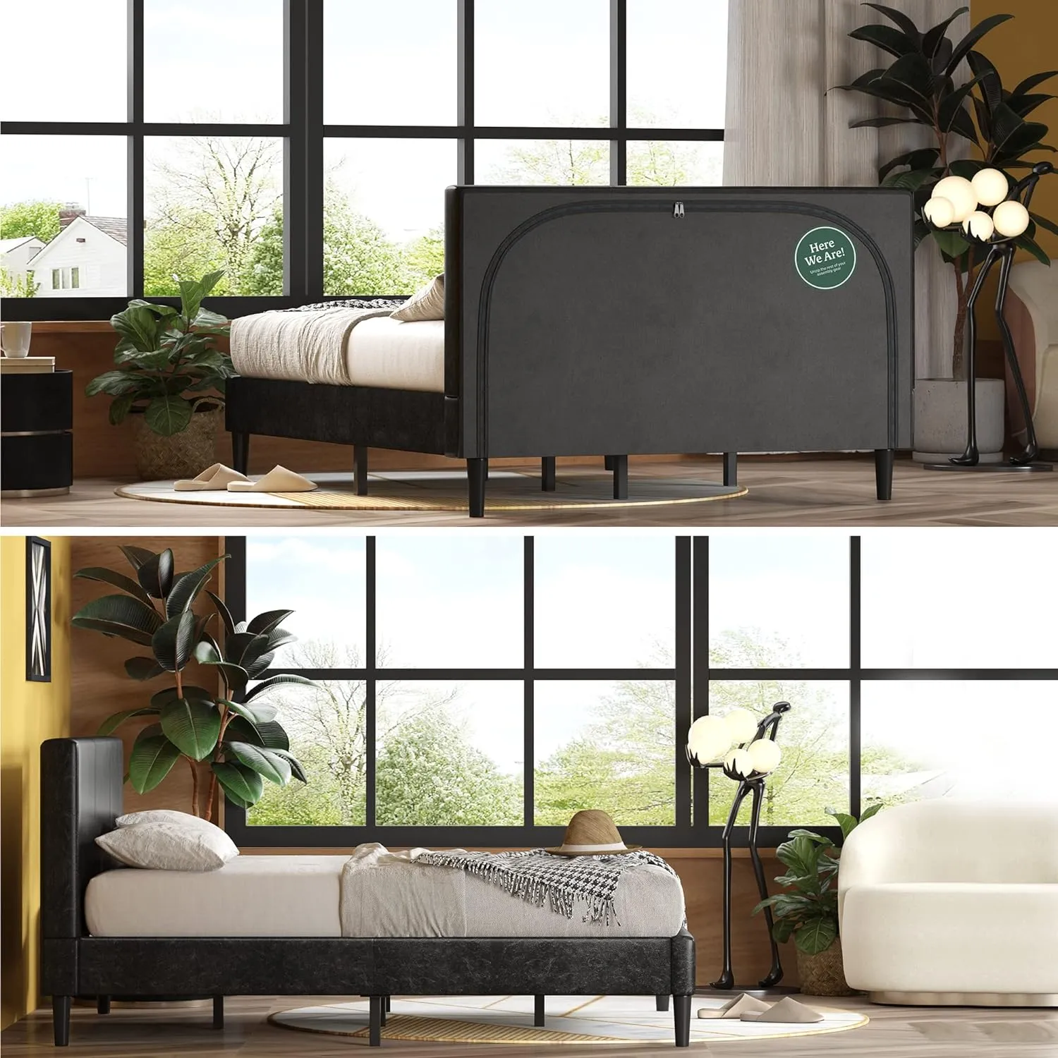 ZINUS Jade Faux Leather Upholstered Platform Bed Frame, Mattress Foundation with Wood Slat Support, No Box Spring Needed, Easy Assembly, Queen