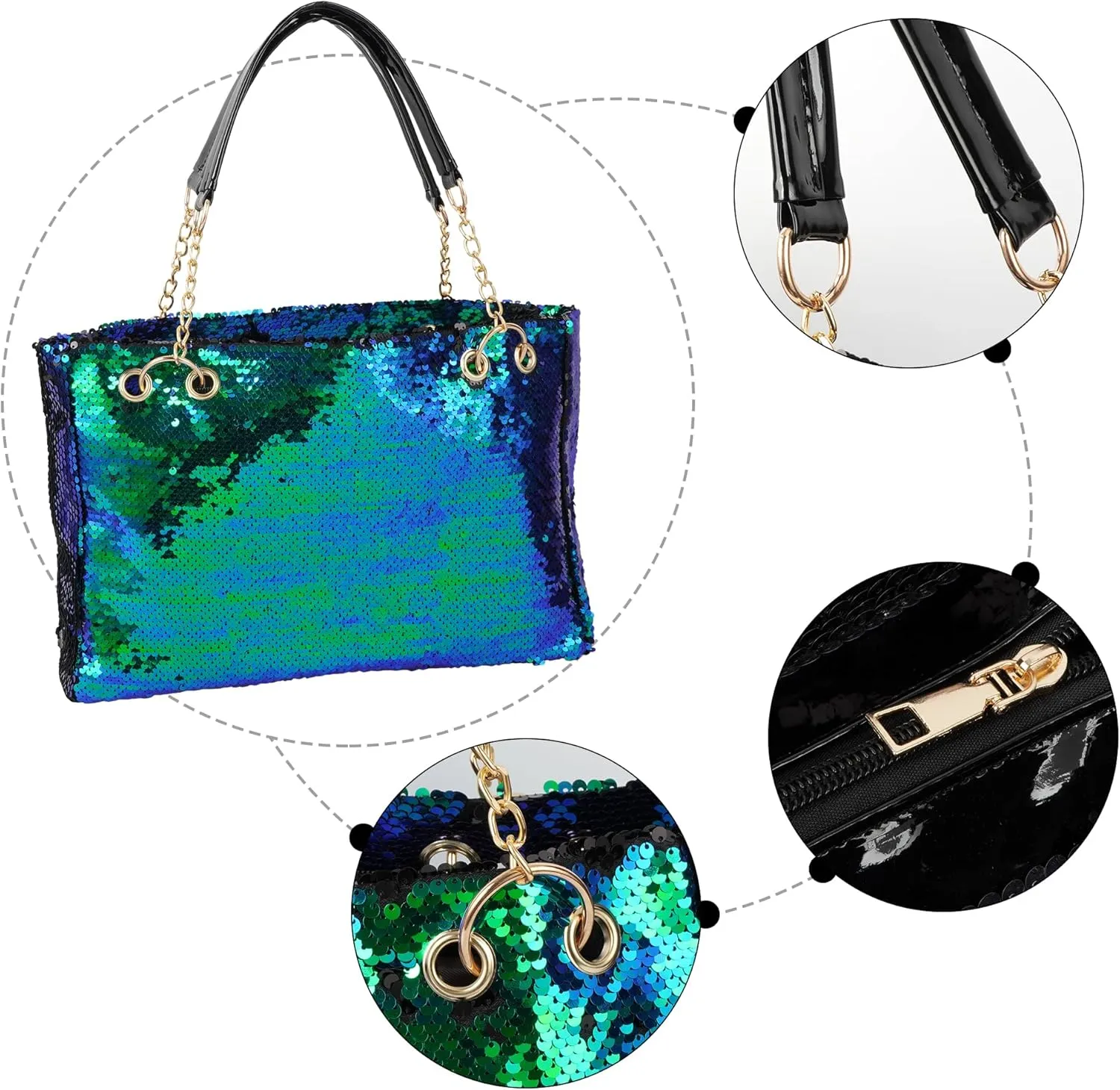 ZLM BAG US Women's Glitter Sequins Shoulder Tote Big Capacity Shimmer Shopping Bag Sparkling Handbag Purse