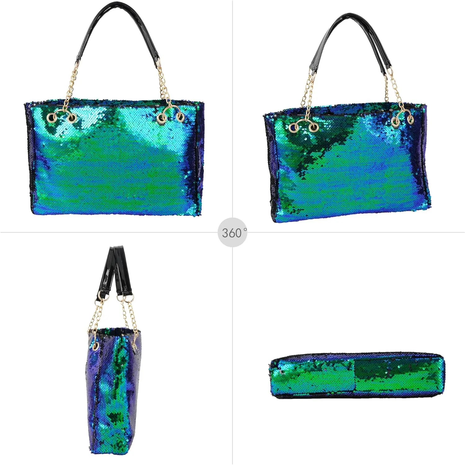 ZLM BAG US Women's Glitter Sequins Shoulder Tote Big Capacity Shimmer Shopping Bag Sparkling Handbag Purse