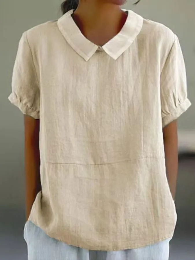 ZOCANIA Cotton Linen Shirts for Women Casual Short Sleeve Blouses for Women Dressy Summer Cute Tops Tunic Top