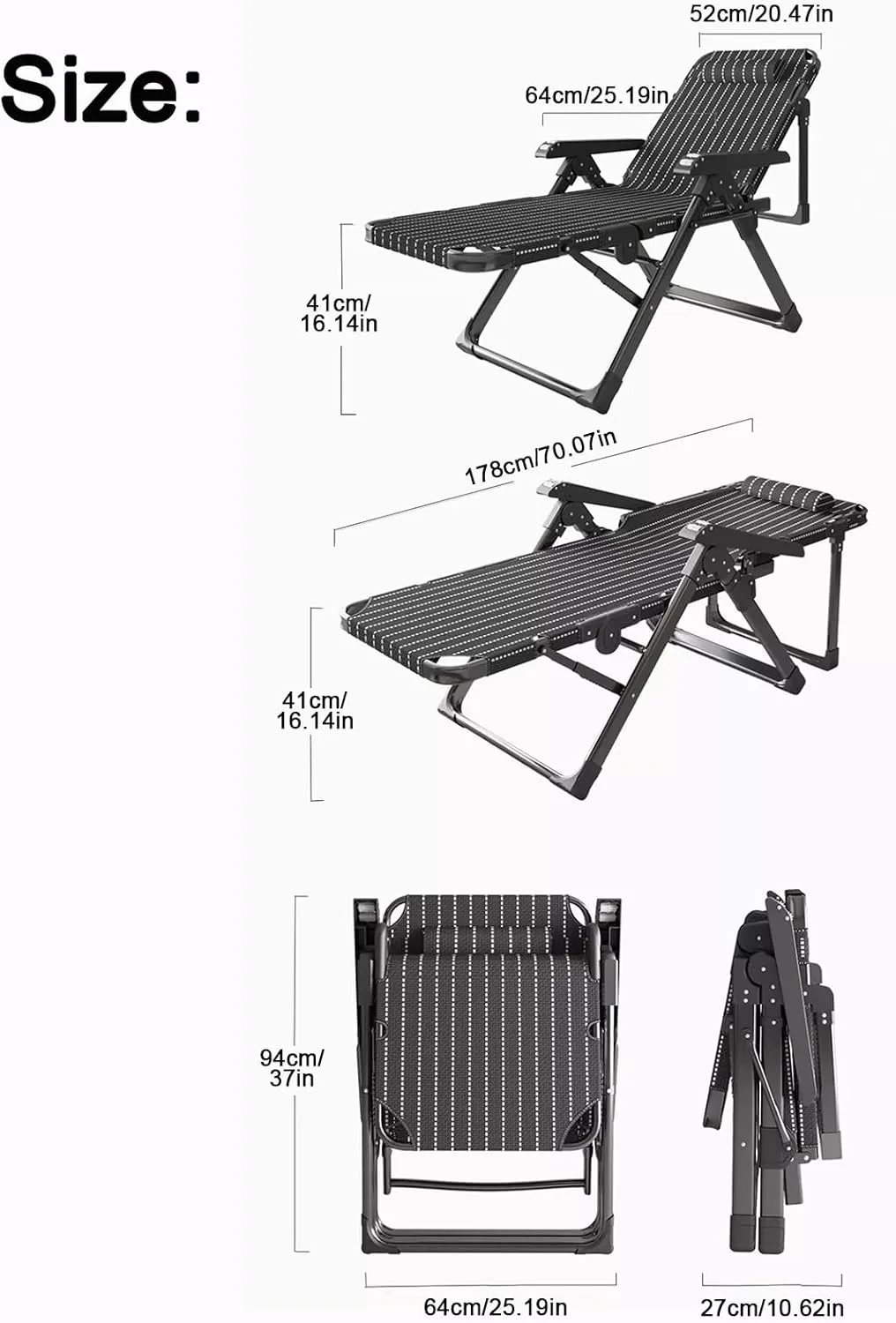 ZTGL E, Folding Camping Cot, Patio Chaise Lounge, Camping Cot for Adults with Cushion and Pillow, Portable Folding Bed for Sleeping, Office Nap Folding Lounge Chairs
